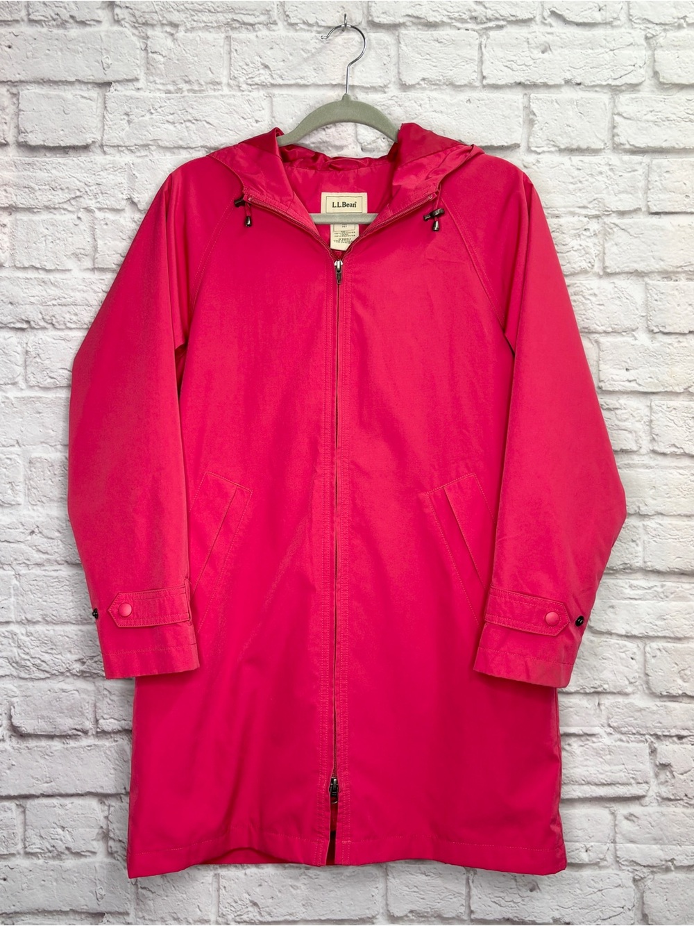 VTG 90s LL Bean Womens Trench Raincoat Size XS Petite Full Zip Hooded Pink